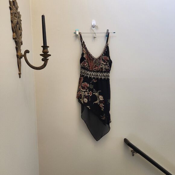 Early 2000s Y2k Beaded Whimsygoth Babydoll Boho Flowy Layered Tanktop Charmed - Picture 2 of 7